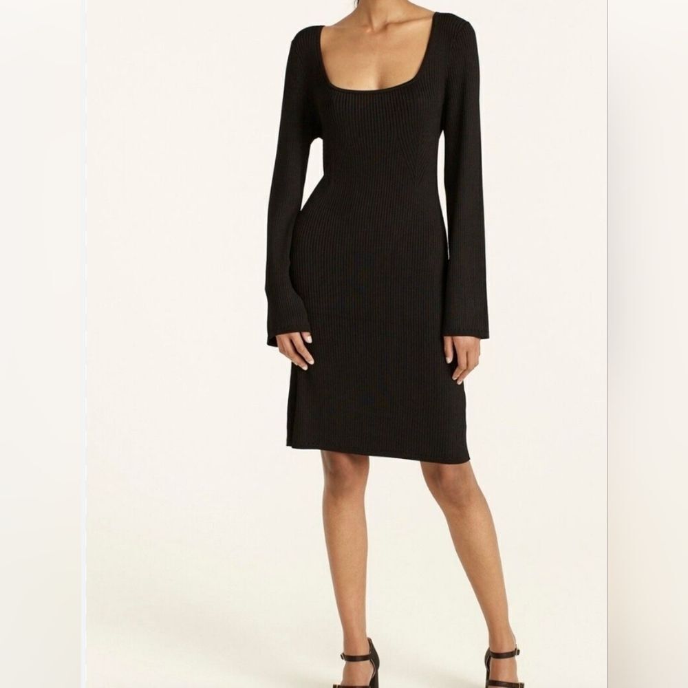 🐢 J. Crew Ribbed Black squareneck sweater-dress Size L stretchy!